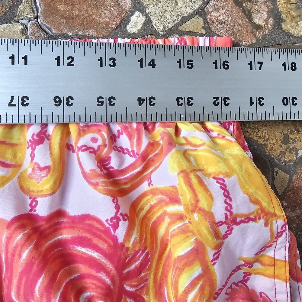 Lilly Pulitzer Men's Capri Trunk Yellow Pink Drawstring Mesh Lined Swim Shorts M
